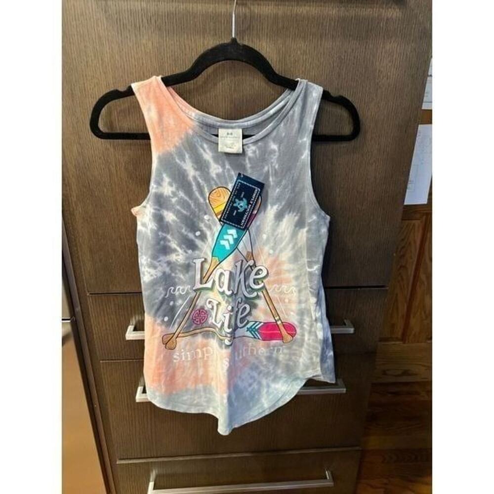 Simply Southern Shirt Womens lake life Tie Dye Sleeveless Tank nwt size small